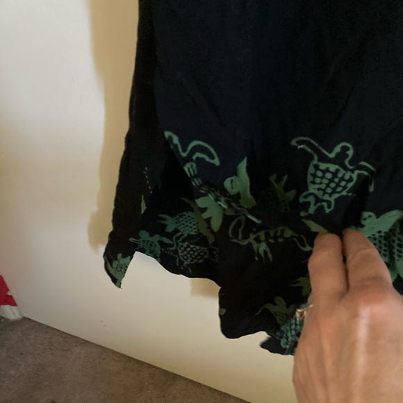 🌞Sunset Rose Short Sleeve Black w/Green Turtle Hawaiian Style Maxi Dress A - Picture 4 of 6